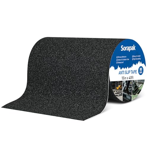 Black Anti Slip Tape 10in x 40ft, 80 Grit Waterproof Non Skid Grip Tape Roll for Ramps, Decks, Boat Decks, Warehouse Floors, Garages, Indoor & Outdoor Use - size: 10'' x 40 FT
