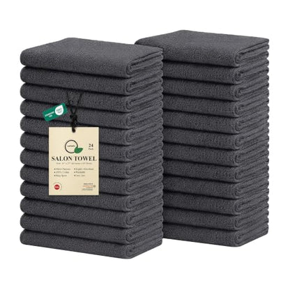 Salon Towels – Pack of 24 (16"x27") 100% Cotton Ring Spun (Not Bleach Proof) Ultra Soft, Highly Absorbent Hand Towels – Bulk for Spa, Gym & Salon (Grey) - color: Grey