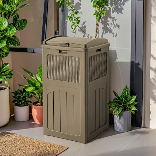 Flamaker 30 Gallon Trash Can, Resin Outdoor Garbage Can with Lid - color: Brown, size: 1 Pack