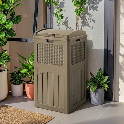 Flamaker 30 Gallon Trash Can, Resin Outdoor Garbage Can with Lid - color: Brown, size: 1 Pack