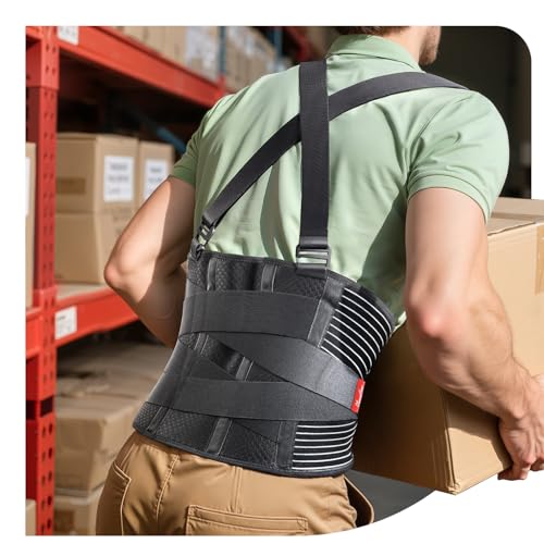 Ultra Breathable Work Back Brace for Men, Upgraded Medical-Grade Support - style: Black-Large