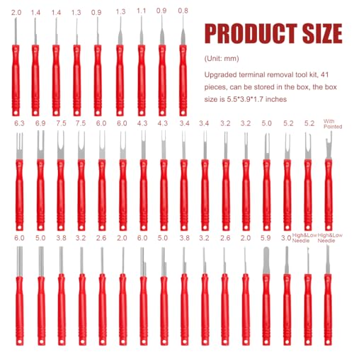 41PCS Terminal Removal Tool Kit, Electrical Wire Connector Pin Extractor Tool Set with Protective Box, Car Terminal Release Depinning Tools Kit for Automotive Household Devices (Red) - color: Red