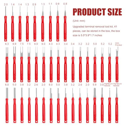 41PCS Terminal Removal Tool Kit, Electrical Wire Connector Pin Extractor Tool Set with Protective Box, Car Terminal Release Depinning Tools Kit for Automotive Household Devices (Red) - color: Red