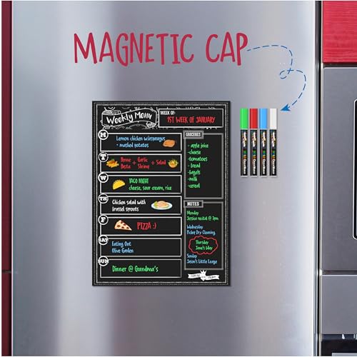 CHALKY CROWN Magnetic Dry Erase Menu Board - Black - 15.6" x 11.6" - style: Weekly Meal Planner
