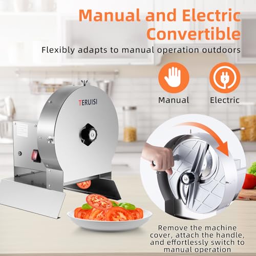 Electric Vegetable Slicer, Commercial Fruit Cutter Machine with 0-0.5'' Thickness Adjustable, Stainless Steel 2 IN 1 Manual & Electric Food Slicer for Lemon Potato Onion Tomato, 110V - size: Electric Model