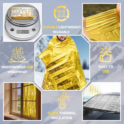 Emergency Blankets Mylar Thermal Blanket of Gigantic Space Blanket Survival Blankets Camping Gear,First Aid (Gold and Silver,130 * 210cm) - color: Gold and Silver, size: 130*210cm