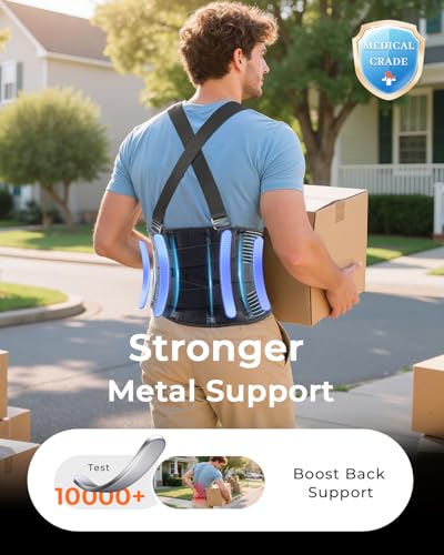 Ultra Breathable Work Back Brace for Men, Upgraded Medical-Grade Support - style: Black-Medium