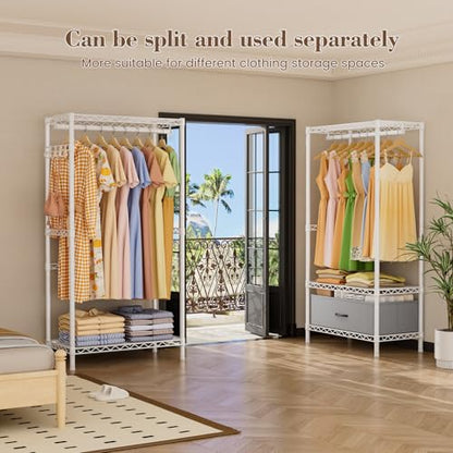 Golpart Heavy Duty Clothing Rack with Adjustable Shelves Clothes Wardrobe - color: White, size: 15"DX(70-88)"WX74.5"H