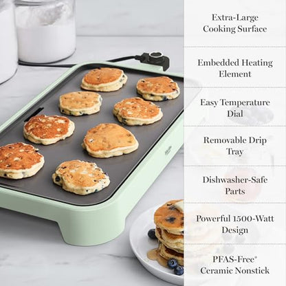 Martha Stewart 12"x 22" XL Electric Griddle, Ceramic Nonstick Flat Top - color: Honeydew Green