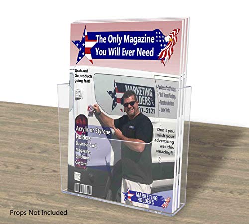 Marketing Holders 2 Pack Brochure Holder with Hardware for 7.5" Graphic Flyers Clear Acrylic Wall Rack Printed Media Postcards Caddy for Tourist Attractions Gift Shops Retail Stores and Offices