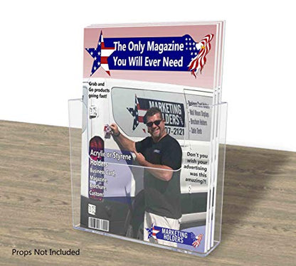 Marketing Holders 2 Pack Brochure Holder with Hardware for 7.5" Graphic Flyers Clear Acrylic Wall Rack Printed Media Postcards Caddy for Tourist Attractions Gift Shops Retail Stores and Offices