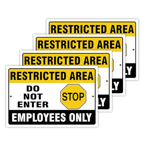 Do Not Enter Restricted Area Employees Only Signs Outdoor - Rust Free Aluminium Metal No Entry Sign, UV Protected, Waterproof, Durable Ink and Easy to Install & Read - 2 Pre-drilled Holes - color: Pack of 4, size: 18"x24"