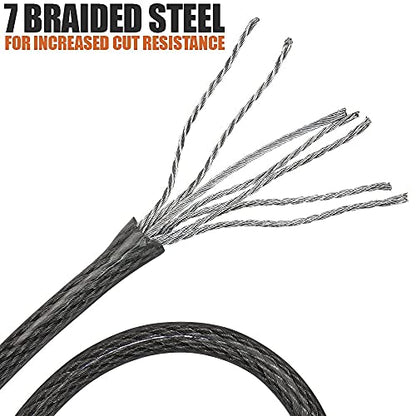 BV 7FT Heavy-Duty Security Cable Lock with Loops – Extra Thick 10mm (3/8") Braided Steel, Cut-Resistant & Weatherproof Wire Cable for Padlock, Gate, Bike, Motorcycle & Outdoor Equipment - color: Single, style: 7 FT