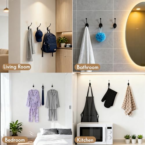 CBWLWJ 16 Pack Coat wall Hooks for Hanging, Durable Coat Hook Wall Mount, with Easy Installation Metal Closet Hooks, Living Rooms, Entrances, Bathrooms, Bedrooms(Black) - color: Black
