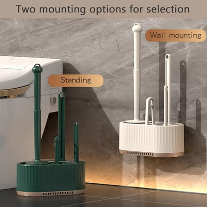 Basaza Toilet Brush and Holder Set Toilet Bowl Cleaning Brush and Holder for Bathroom 4 in 1 White Toilet Bowl Cleaner Brushes & Holders Bathroom Accessories Floor Standing or Wall Mounted