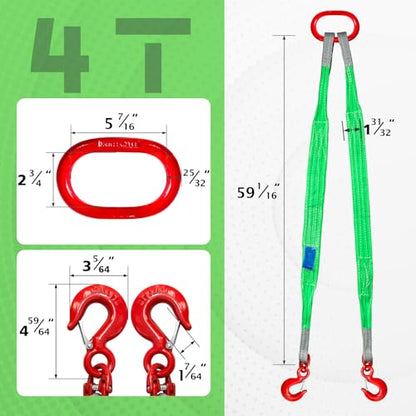 Lifting Slings Straps with Hooks - 5ft - size: 8800 lb / 5 ft