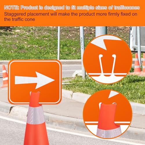 Geetery 6 Pcs 10.4" x 12.6" Reversible Traffic Cone Signs with High Intensity Reflective Arrows, Left and Right Directional Warning Cones for Road Construction, Parking Lot, Barricade