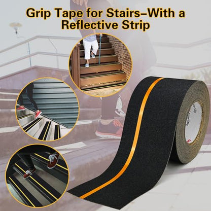 S&X Anti Slip Tape 4in x 60ft Grip Tape for Stairs & Ramps, Reflective - color: Black/Reflective, size: 4" X 60'