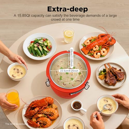 15L/3.96 Gal Insulated Soup Carrier, Stainless Steel Insulated Soup Container Bucket Hot & Cold Thermal Bucket with Lid Commercial Food Warmer for Parties Picnics Cafes Restaurants - color: Red, size: 15L/3.96 Gal