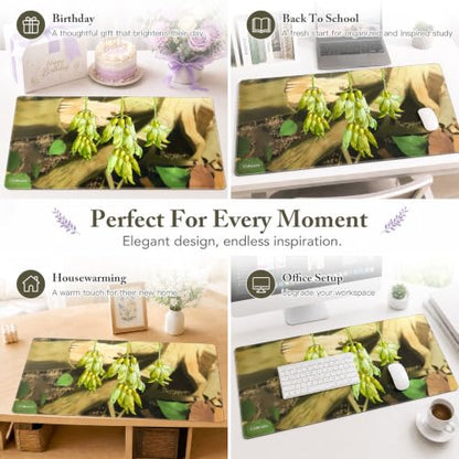 Extended Desk Mat Green Leaf Mouse Pad Large Keyboard Pad 35.4 x 15.7 Inch - color: Ancient Wood Rattan