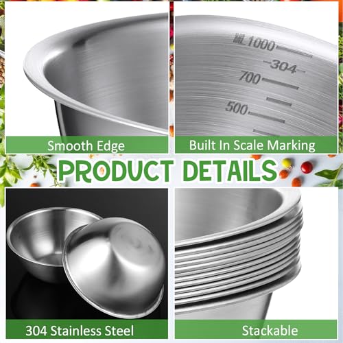 Honeydak 12 Pcs 304 Stainless Steel Mixing Bowls with Graduations, 31 oz - size: 31 oz