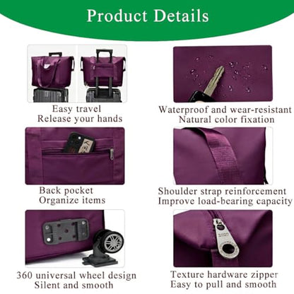 4-in-1 Expandable Rolling Duffel Bag with Detachable Wheels, 28L-80L Collapsible Luggage with Bonus Spare Wheel, Foldable Travel Trolley for Carry-On, Weekend, Shopping & Moving, Deep Purple - color: Deep Purple