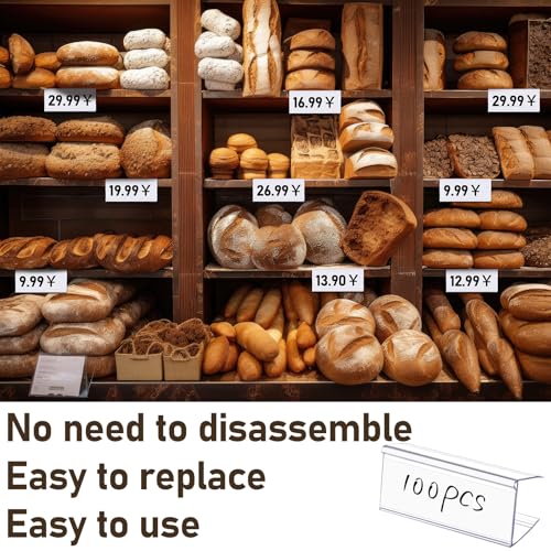 Weysat 100 Pcs Wood Shelf Label Holders Clear Plastic Price Tag 2.4″ x 1″
