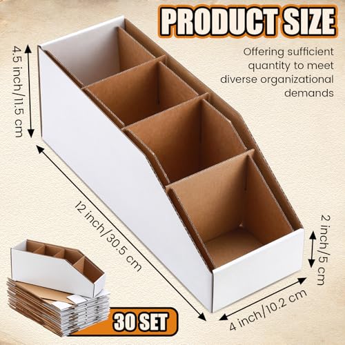 Fuyoooo 30 Pack Cardboard Storage Parts Bins Boxes with Dividers 12 x 4 x 4.5 Inch Small Parts Bins Organizers Bulk for Shelves Stem Project Online Store Inventory Garage Organization - size: 12 x 4 x 4.5 Inch