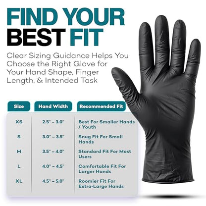 Disposable Black Nitrile Gloves Large 50 Count - Extra Thick 4.5 Mil - Powder and Latex Free Rubber Gloves - Surgical Medical Exam Gloves - Food Safe Cooking Gloves - size: Large