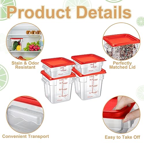Barydat 4 Pcs Square Food Storage Containers with Lids 2qt & 4qt, Red - color: Red
