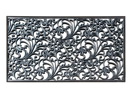 A1 Home Collections 20-LB Heavy Duty Rubber Doormat 30"×48" - Won't Blow Away | Outside Front Door Mat, Mud Dirt Scraper, Non-Slip Drainage Mat for Entryway Patio Garage, All-Weather, 100% Rubber Mats - color: Black Newly Developed Floral Paisley, size: 2