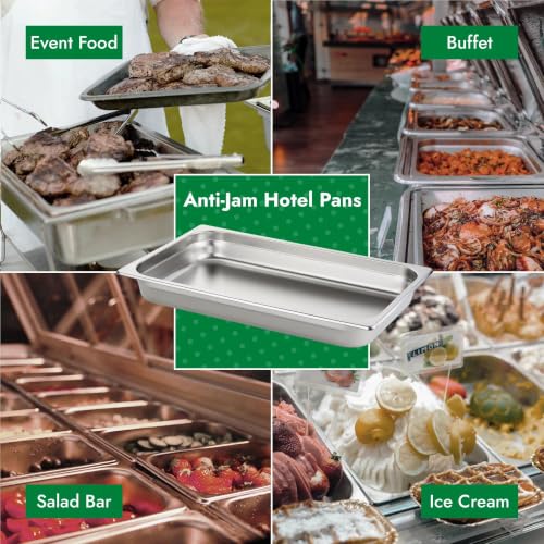 HECMAC 6 Pack Anti-Jam Hotel Pans, Full Size 2 1/2 Inch Deep, Commercial Stainless Steel Chafing Steam Table Pan, Catering Storage Metal Food Pan, 23 Gauge - size: Full Size, 2-1/2" Deep