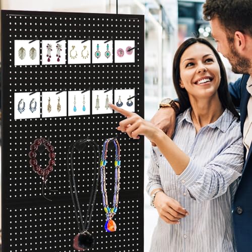 Eastern Tree 2.5'x 6' Metal Pegboard Display Stand with T-Base, Black Peg Board Panels Display with Casters, Standing Pegboard Display, Retail Display Stand, Extra 10 Pieces Hooks, Black - size: 1-Pack Black