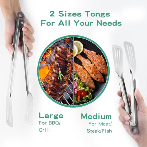 Tongs for Cooking, Set of 2 Metal Spatula Tongs for Grilling, Gray - color: Gray