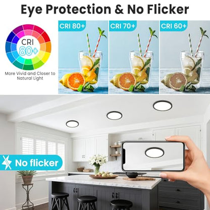 libtit 7 inch Flush Mount LED Ceiling Light Fixture, 3000K-6500K Adjustable, 15W 1500lm Black Satin Round Ceiling Lamp for Bathroom Hallway Kitchen Bedroom, 1 Pack - color: Black, size: 7in-1Pack