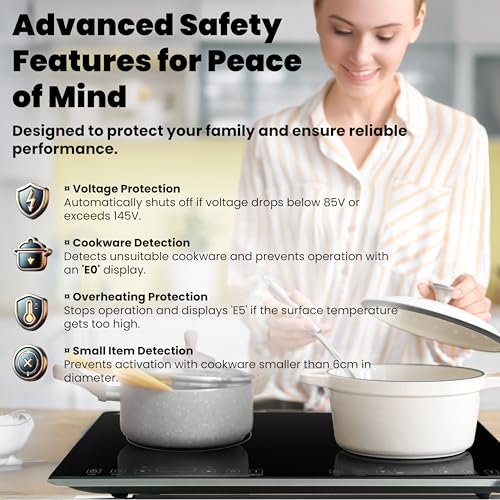 OMEO Portable Double Induction Cooktop 2 Burner Electric Cooktop, Touch Control 110V Induction Cooker with Safety Lock, Pause, Auto Shutoff Timer Setting, 9 Heating Level and Overheating Protection - size: Double Burner