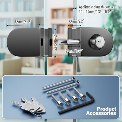 Ranbo No-Drill Double Glass Door Lock with Key for Swing Door, Dual-Bolt - color: LE-119B Brushed Black