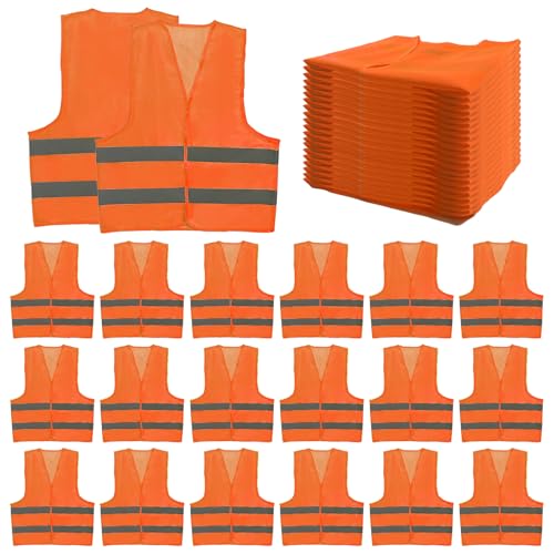 36 Pack High Visibility Safety Vests Mesh Security Vest with Reflective Silver Strips Construction Vest Bulk - color: Orange