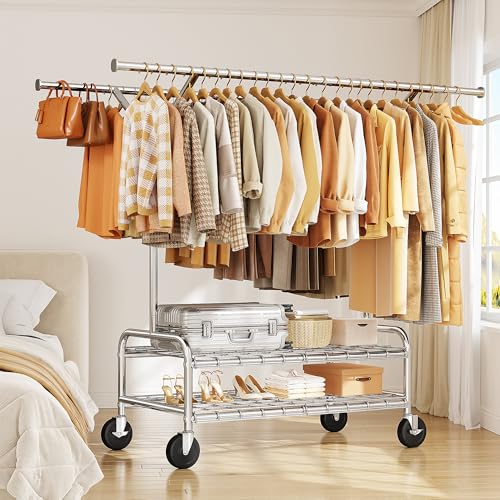 Raybee Heavy Duty Clothes Rack 500 LBS Metal Garment Rack with Wheels - style: Double Rods