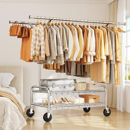 Raybee Heavy Duty Clothes Rack 500 LBS Metal Garment Rack with Wheels - style: Double Rods