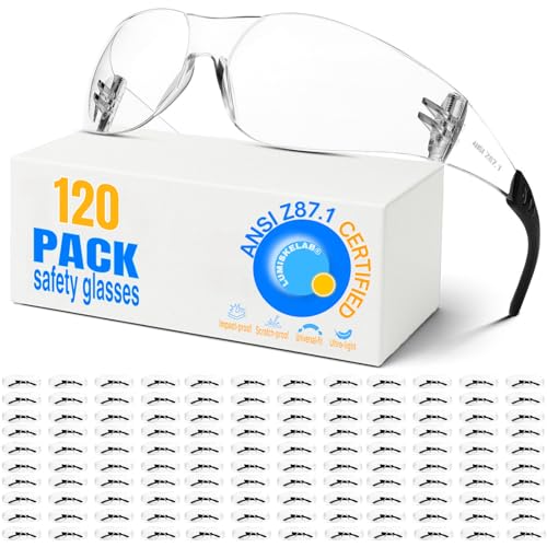 Safety Glasses Ansi Z87.1 Clear Safety Glasses Bulk Impact Scratch Resistant Lens Protective Eyewear for Men Women - color: 120pcs Clear