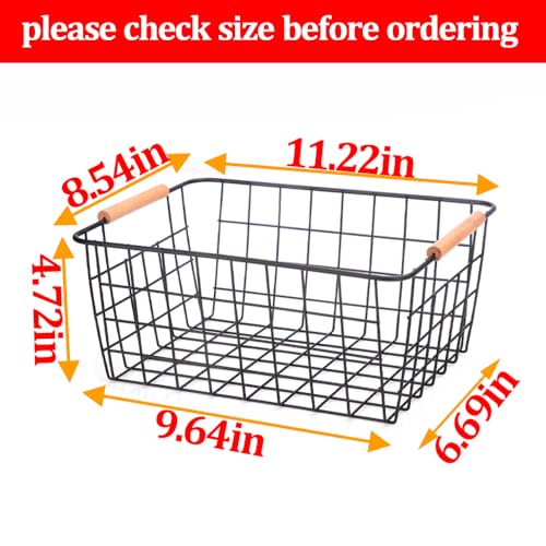 Metal Black Wire Basket,Food Storage Basket Organizer with Wooden Handles for Organizing,pantry and organizers Kitchen Cabinets Shelf potato onion, 4 Packs-Black - color: Black, size: 4-Medium