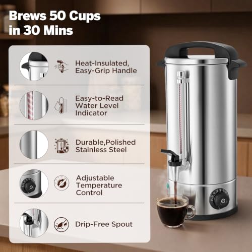 50 Cup 8L Stainless Steel Commercial Coffee Urn and Hot Water urn