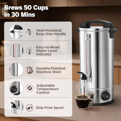 50 Cup 8L Stainless Steel Commercial Coffee Urn and Hot Water urn