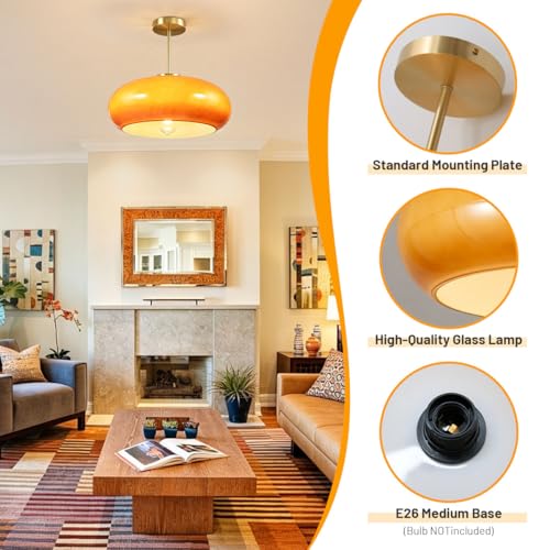 Large Glass Semi Flush Mount Ceiling Light 15.7″Dome Orange Shade - color: 15.7″-Orange