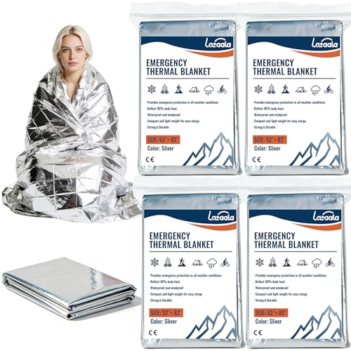 Emergency Thermal Blankets 4 Pack 82"52", Silver, Mylar Space Blanket