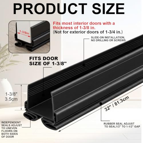 Yaocom 4strip 32" Vinyl U Shape Door Bottom Seal Slide on Door Sweep, Black - color: Black