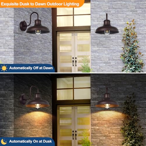 TOBUSA 2-Pack Dusk to Dawn Outdoor Wall Lights, Waterproof Farmhouse Gooseneck Barn Lights, 11.5'' Oil-Rubbed Brown Outside Wall Sconces for House, Porch, Garage - color: Oil-Rubbed Bronze, size: 11.5 inch