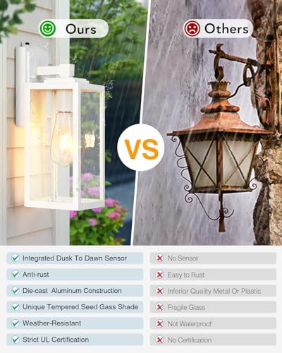 VIANIS Large Dawn to Dusk Outdoor Light Fixture, Easy to Install, Hardwired - color: White, size: Tall Dusk to Dawn 1-Pack