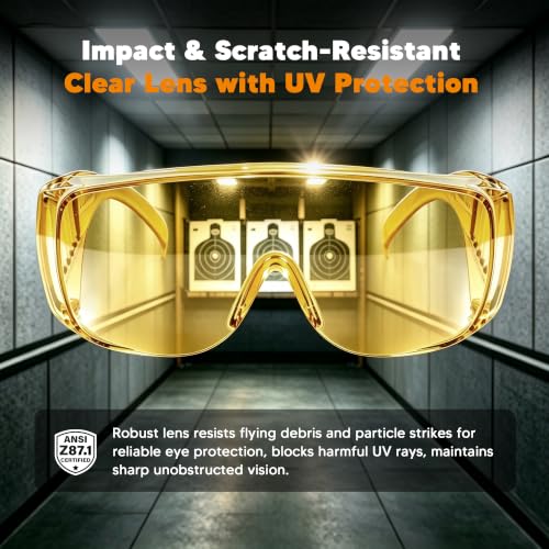 Amber Safety Glasses Over Eyeglasses 6 Pack ANSI Z87.1 Impact & Scratch Resistant, Wide Vision Fits Over Glasses Dust/Chemical Splash Proof Protective Eyewear for Work Construction Yellow Lens - color: 6 Pack/ Amber Glasses
